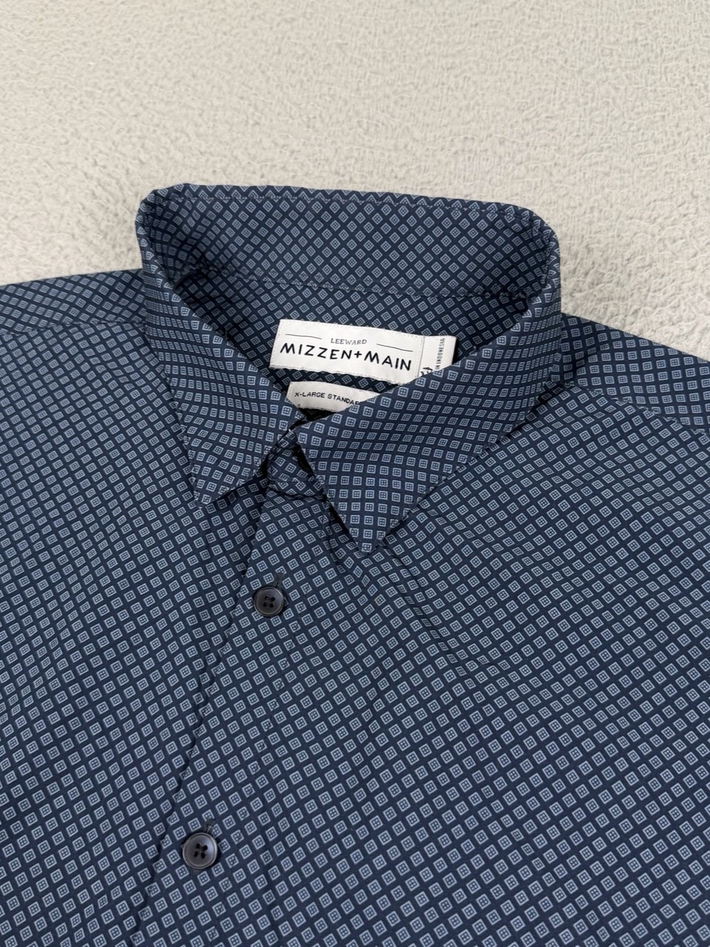 Mizzen Main Leeward Shirt Mens XL Blue Geometric Button Short Sleeve Stretch